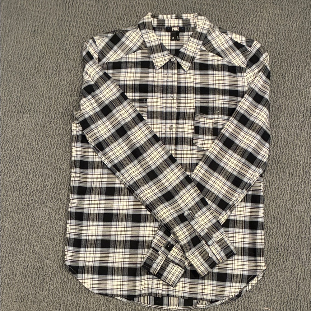PAIGE Black, blue and White Plaid Button-Down Shirt